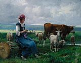 Julien Dupre Shepherdess with Goat Sheep and Cow